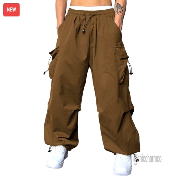 Men's Baggy Cargo Pants Loose Fit Parachute Style Joggers with Pockets